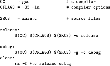 \begin{table}\begin{verbatim}CC = gcc  ...